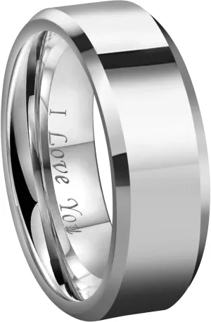 CROWNAL 6mm 8mm 10mm Silver/Gold Tungsten Carbide Wedding Band Ring Engraved I Love You Men Women Brushed Strip Beveled Edge Size 4 To 17