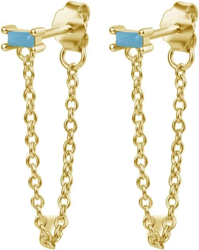Cubic Zirconia Square Tassel Dangle Stud Earrings for Women Cartilage 925 Sterling Silver Crystal Rectangle Chain Link Drop Dangling Front Back Earring Sleeper Hypoallergenic Ear Jacket Studs Fashion Jewelry Gifts Birthday