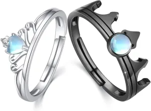 CUOKA MIRACLE Couple Rings for Lover, 925 Sterling Silver Her King and His Queen Ring Couple Jewelry Gift for Women Men Wife