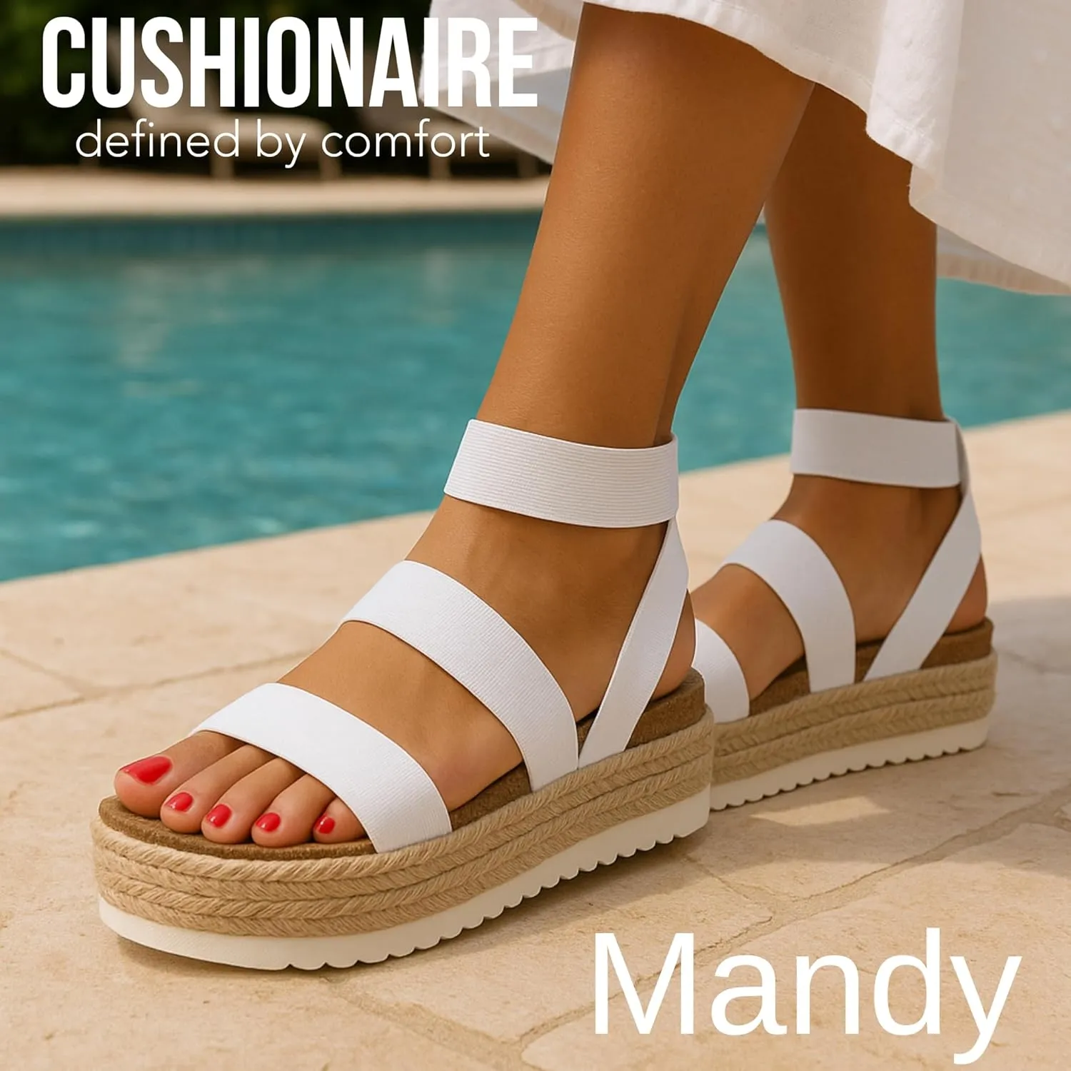 CUSHIONAIRE Women's Mandy Cork Espadrille Platform Sandal - Strappy Wedge with Arch Support,