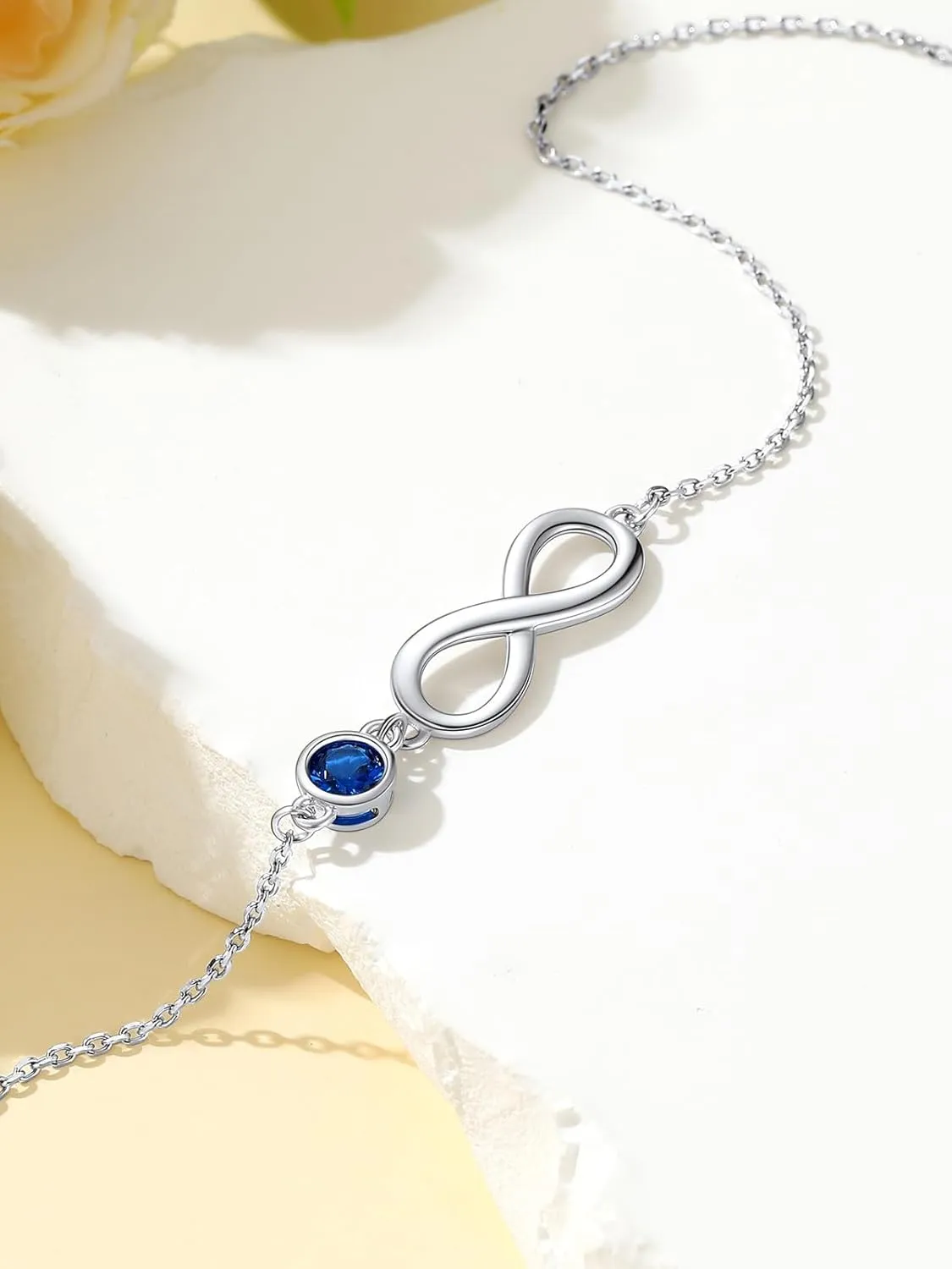 Custom4U Personalized Infinity Ankle Bracelets for Women 925 Sterling Silver Anklet Bracelet Endless Love Symbol Birthstone Charm Adjustable Foot Chain Jewelry Mothers Day Gifts for Mom Wife Women Her