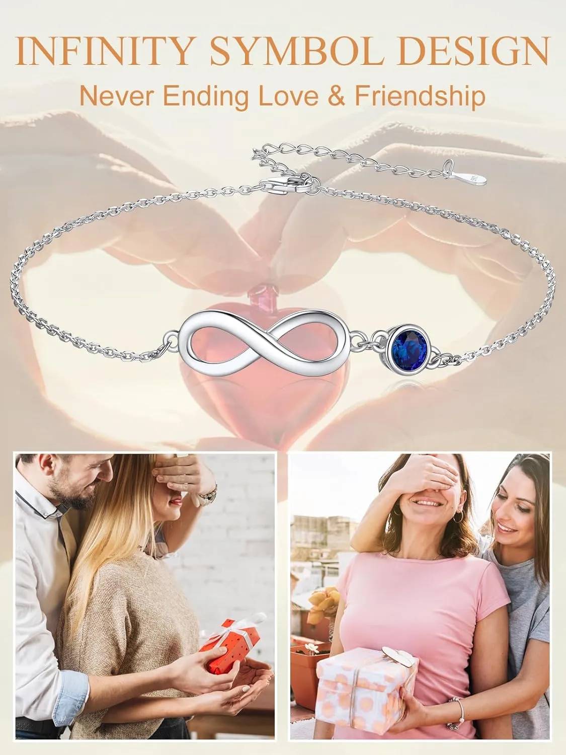 Custom4U Personalized Infinity Ankle Bracelets for Women 925 Sterling Silver Anklet Bracelet Endless Love Symbol Birthstone Charm Adjustable Foot Chain Jewelry Mothers Day Gifts for Mom Wife Women Her