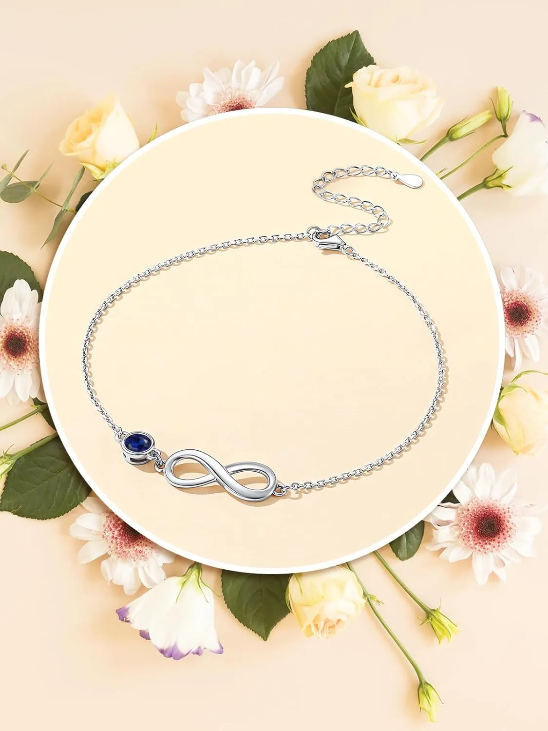 Custom4U Personalized Infinity Ankle Bracelets for Women 925 Sterling Silver Anklet Bracelet Endless Love Symbol Birthstone Charm Adjustable Foot Chain Jewelry Mothers Day Gifts for Mom Wife Women Her