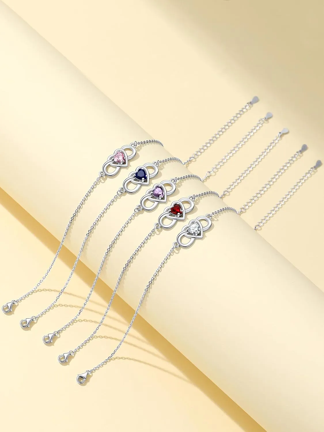 Custom4U Personalized Infinity Ankle Bracelets for Women 925 Sterling Silver Anklet Bracelet Endless Love Symbol Birthstone Charm Adjustable Foot Chain Jewelry Mothers Day Gifts for Mom Wife Women Her