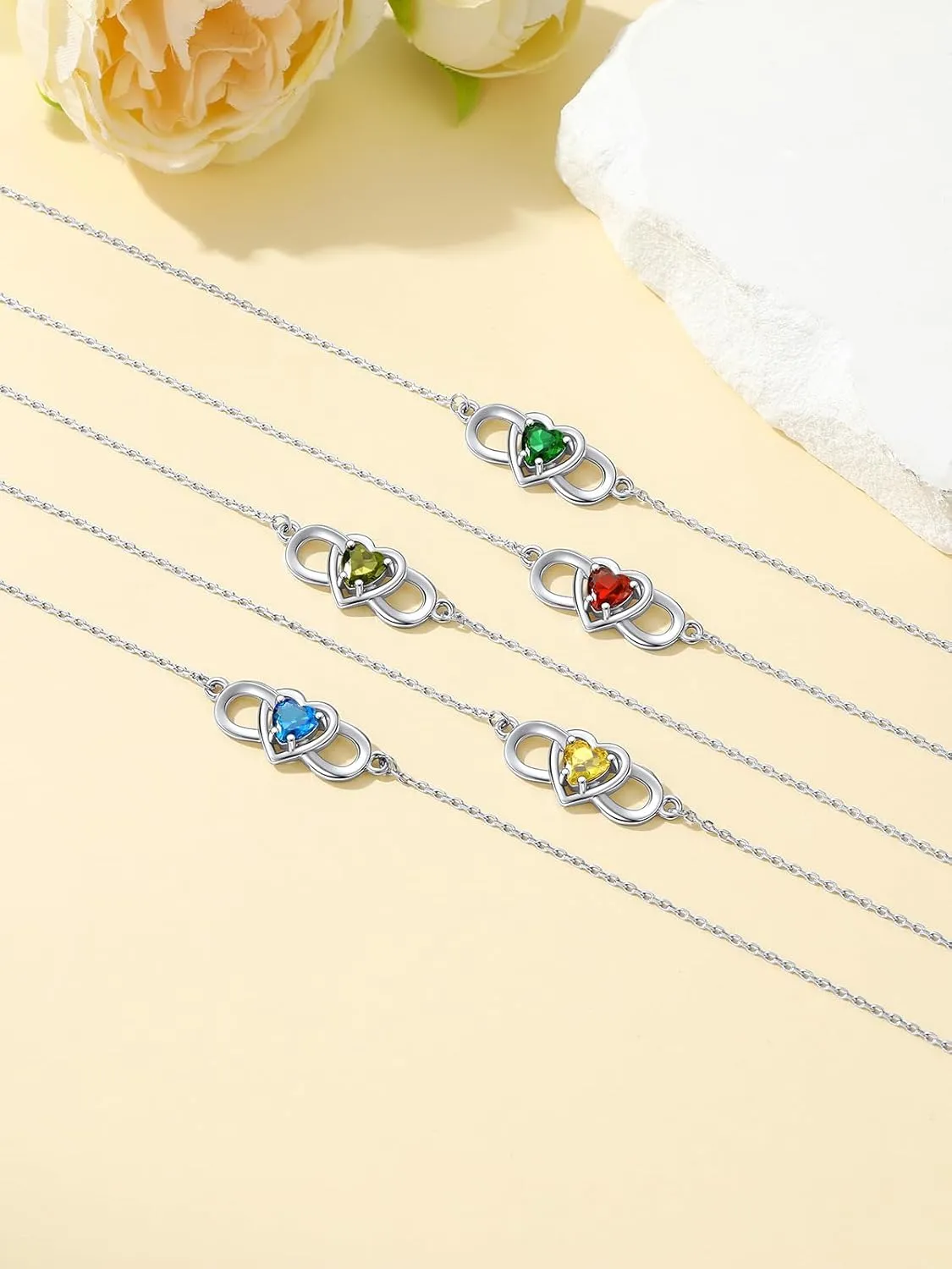 Custom4U Personalized Infinity Ankle Bracelets for Women 925 Sterling Silver Anklet Bracelet Endless Love Symbol Birthstone Charm Adjustable Foot Chain Jewelry Mothers Day Gifts for Mom Wife Women Her