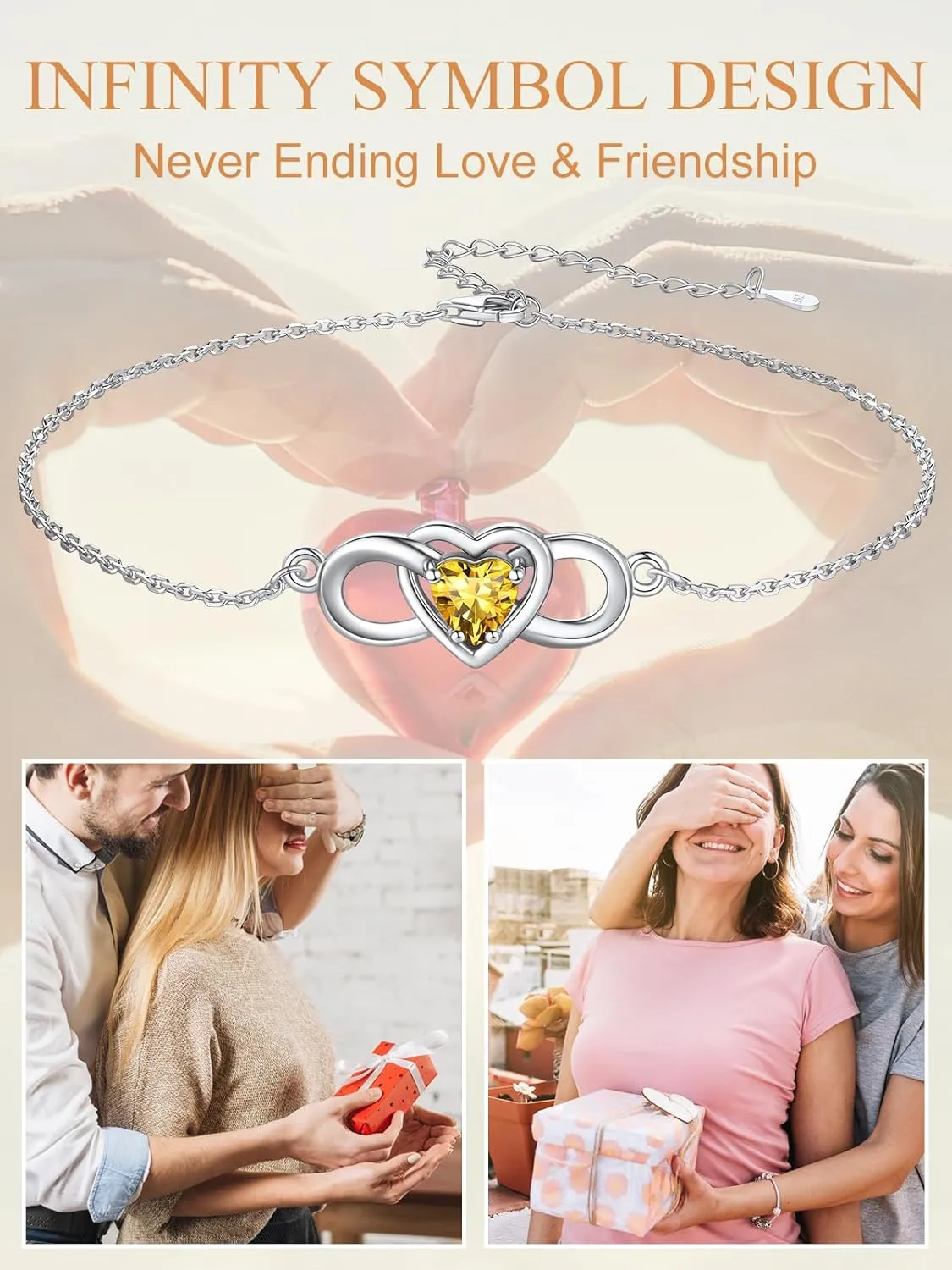 Custom4U Personalized Infinity Ankle Bracelets for Women 925 Sterling Silver Anklet Bracelet Endless Love Symbol Birthstone Charm Adjustable Foot Chain Jewelry Mothers Day Gifts for Mom Wife Women Her