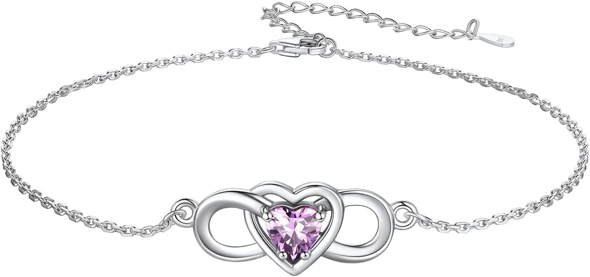 Custom4U Personalized Infinity Ankle Bracelets for Women 925 Sterling Silver Anklet Bracelet Endless Love Symbol Birthstone Charm Adjustable Foot Chain Jewelry Mothers Day Gifts for Mom Wife Women Her