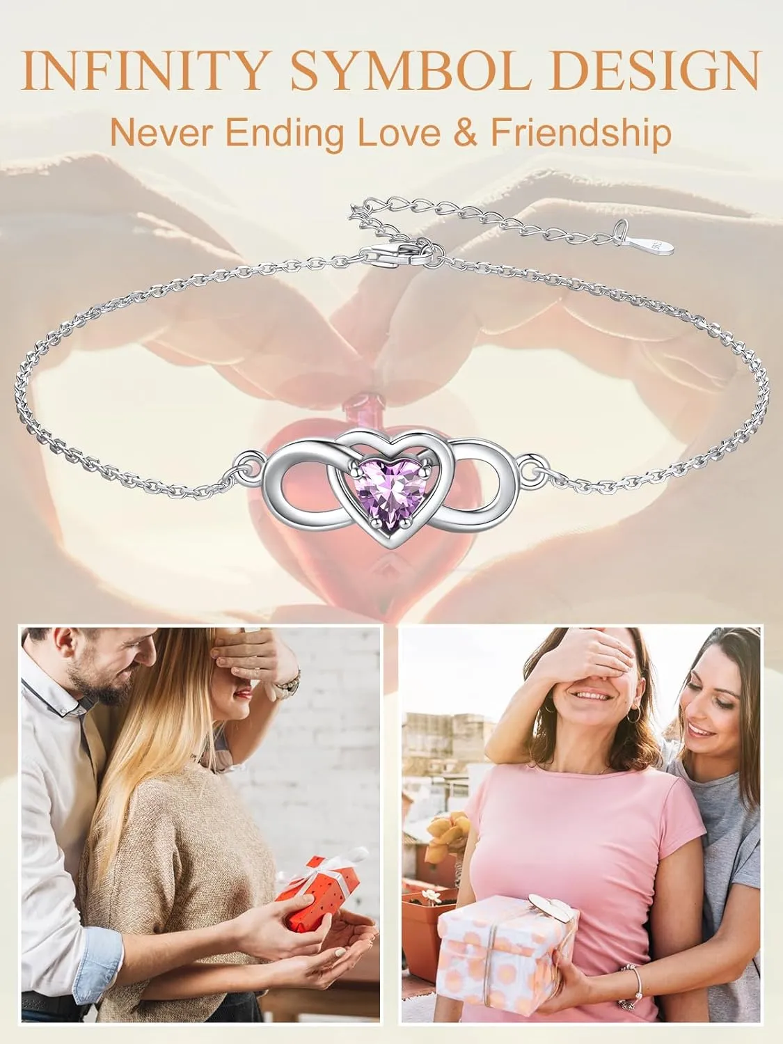 Custom4U Personalized Infinity Ankle Bracelets for Women 925 Sterling Silver Anklet Bracelet Endless Love Symbol Birthstone Charm Adjustable Foot Chain Jewelry Mothers Day Gifts for Mom Wife Women Her