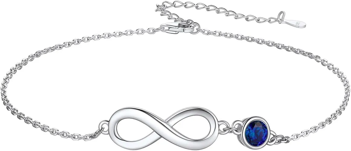 Custom4U Personalized Infinity Ankle Bracelets for Women 925 Sterling Silver Anklet Bracelet Endless Love Symbol Birthstone Charm Adjustable Foot Chain Jewelry Mothers Day Gifts for Mom Wife Women Her