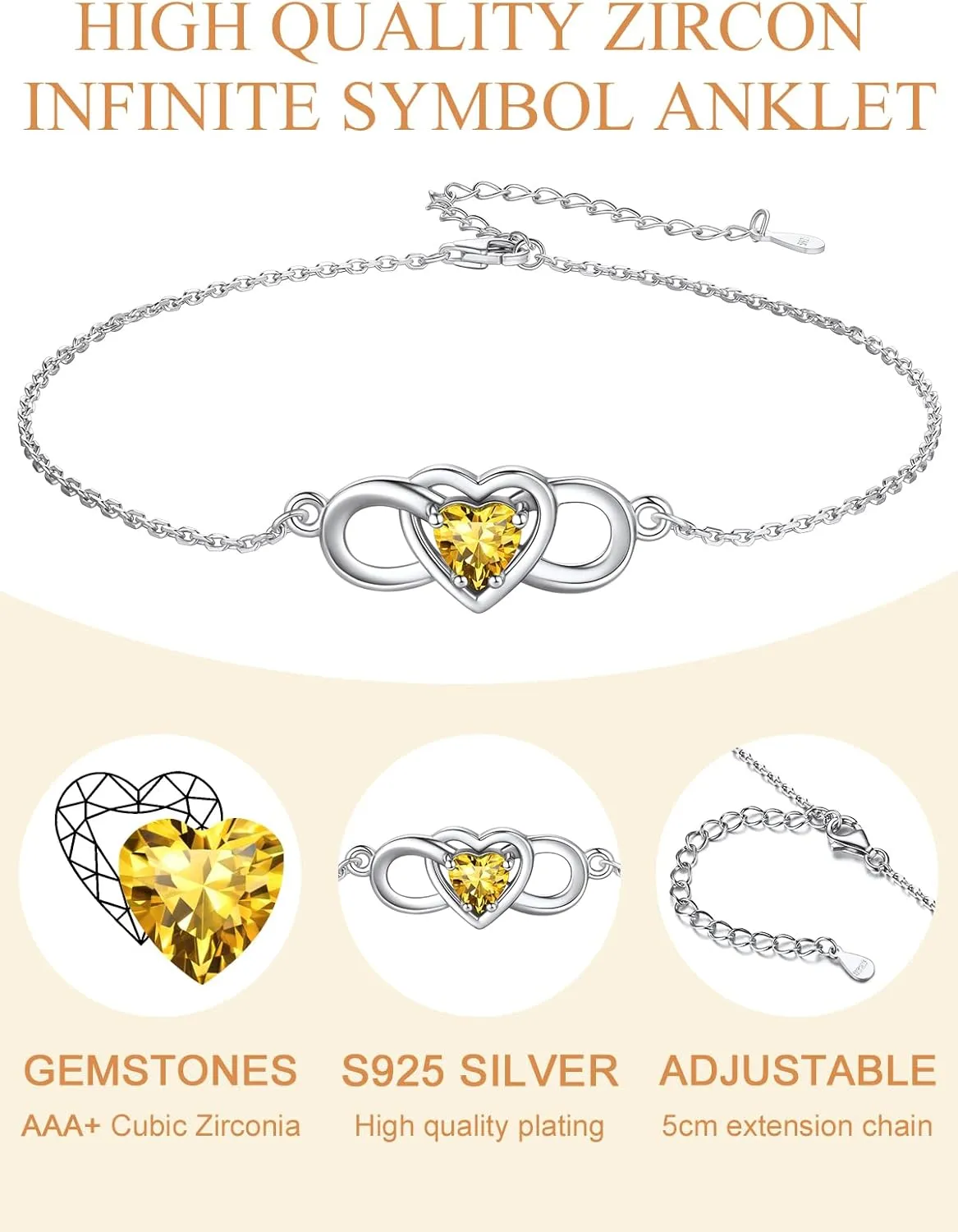 Custom4U Personalized Infinity Ankle Bracelets for Women 925 Sterling Silver Anklet Bracelet Endless Love Symbol Birthstone Charm Adjustable Foot Chain Jewelry Mothers Day Gifts for Mom Wife Women Her
