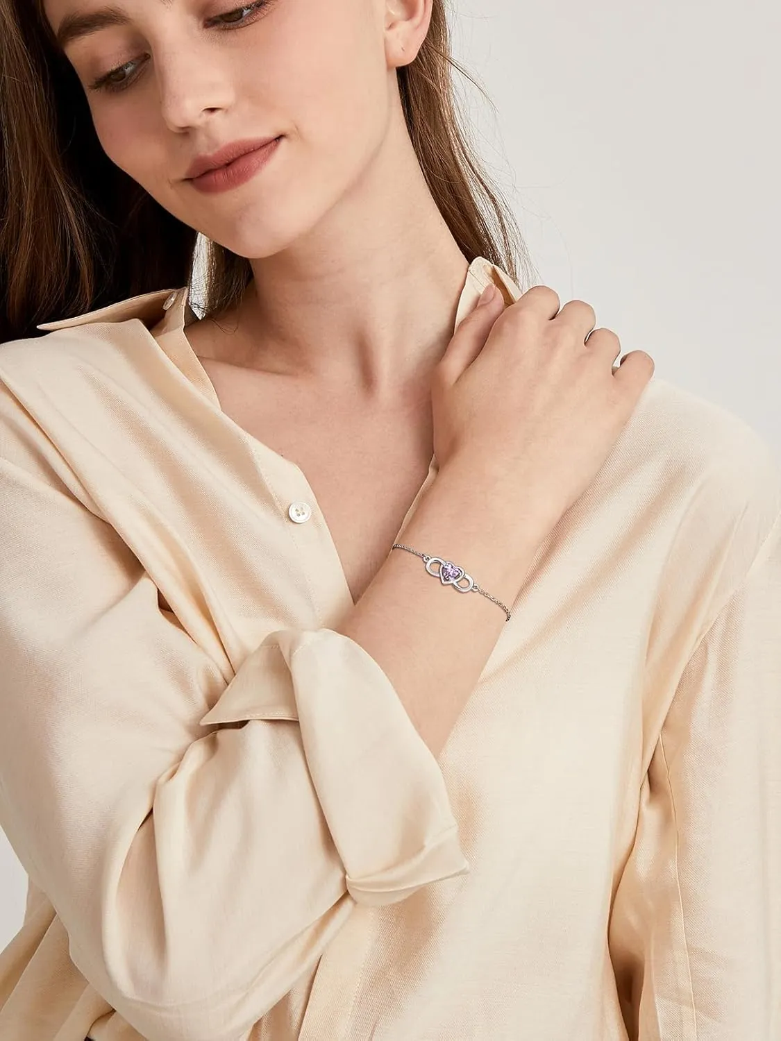 Custom4U Personalized Infinity Love Symbol Link Bracelets for Women 925 Sterling Silver Birthstone Bracelet Adjustable Engraved Chain Christmas Mother's Day Birthday Jewelry Gifts for Mom Her