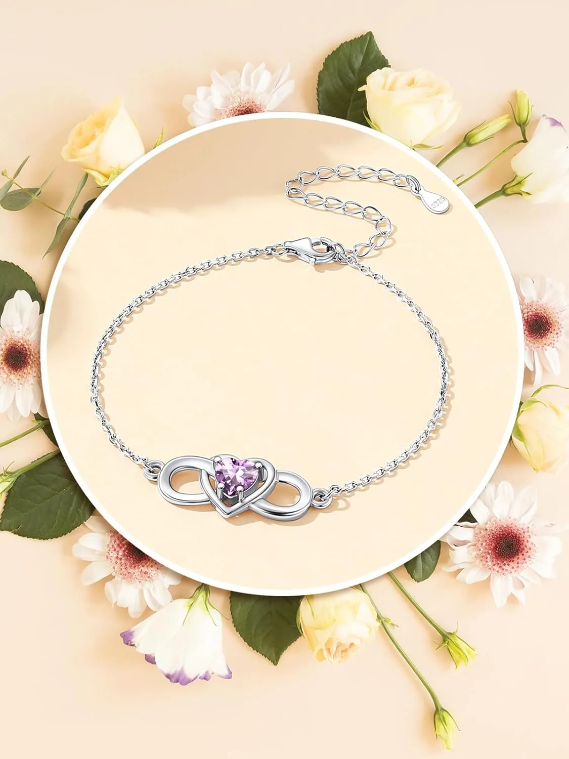 Custom4U Personalized Infinity Love Symbol Link Bracelets for Women 925 Sterling Silver Birthstone Bracelet Adjustable Engraved Chain Christmas Mother's Day Birthday Jewelry Gifts for Mom Her
