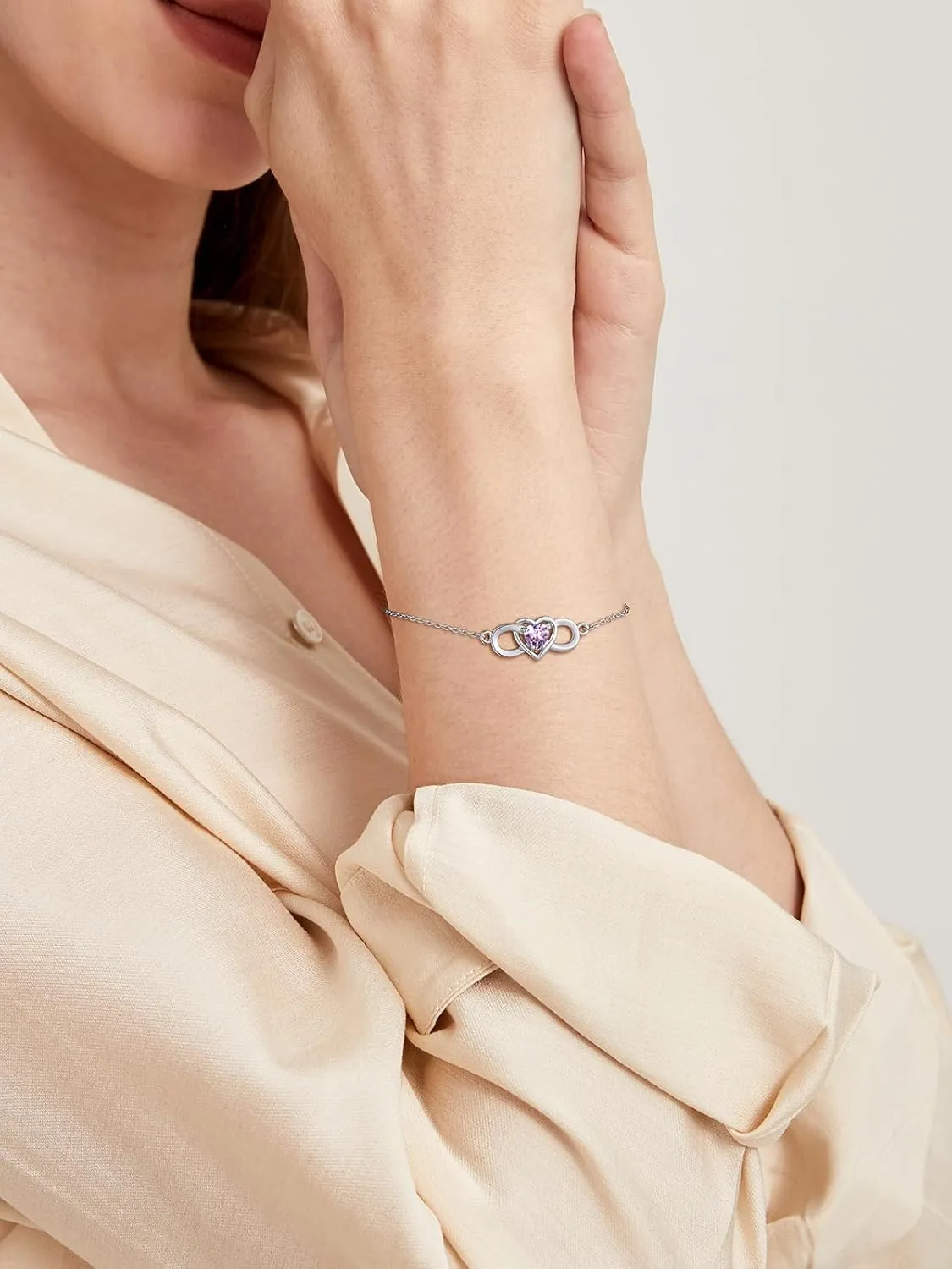 Custom4U Personalized Infinity Love Symbol Link Bracelets for Women 925 Sterling Silver Birthstone Bracelet Adjustable Engraved Chain Christmas Mother's Day Birthday Jewelry Gifts for Mom Her