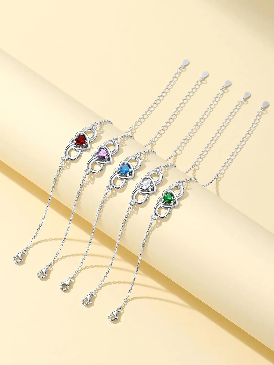 Custom4U Personalized Infinity Love Symbol Link Bracelets for Women 925 Sterling Silver Birthstone Bracelet Adjustable Engraved Chain Christmas Mother's Day Birthday Jewelry Gifts for Mom Her