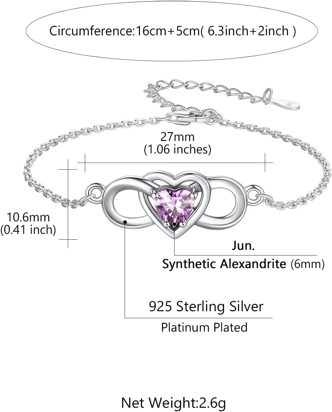 Custom4U Personalized Infinity Love Symbol Link Bracelets for Women 925 Sterling Silver Birthstone Bracelet Adjustable Engraved Chain Christmas Mother's Day Birthday Jewelry Gifts for Mom Her