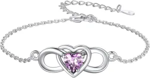 Custom4U Personalized Infinity Love Symbol Link Bracelets for Women 925 Sterling Silver Birthstone Bracelet Adjustable Engraved Chain Christmas Mother's Day Birthday Jewelry Gifts for Mom Her