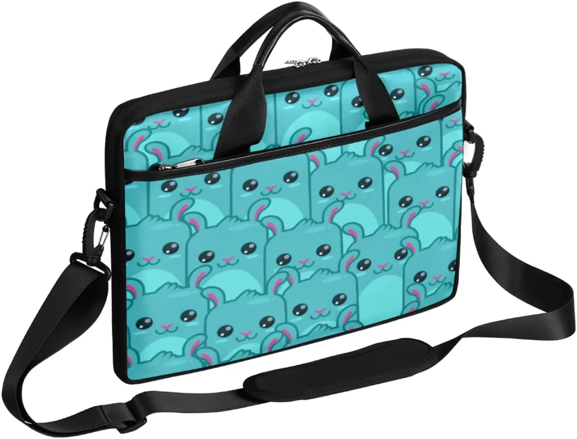 Cute Blue Cartoon Rabbit Laptop Shoulder Messenger Bag Waterproof Laptop Briefcase with Handle and Padded Strap Case Sleeve for 13 13.3 14 15.6 Inch Laptop Case