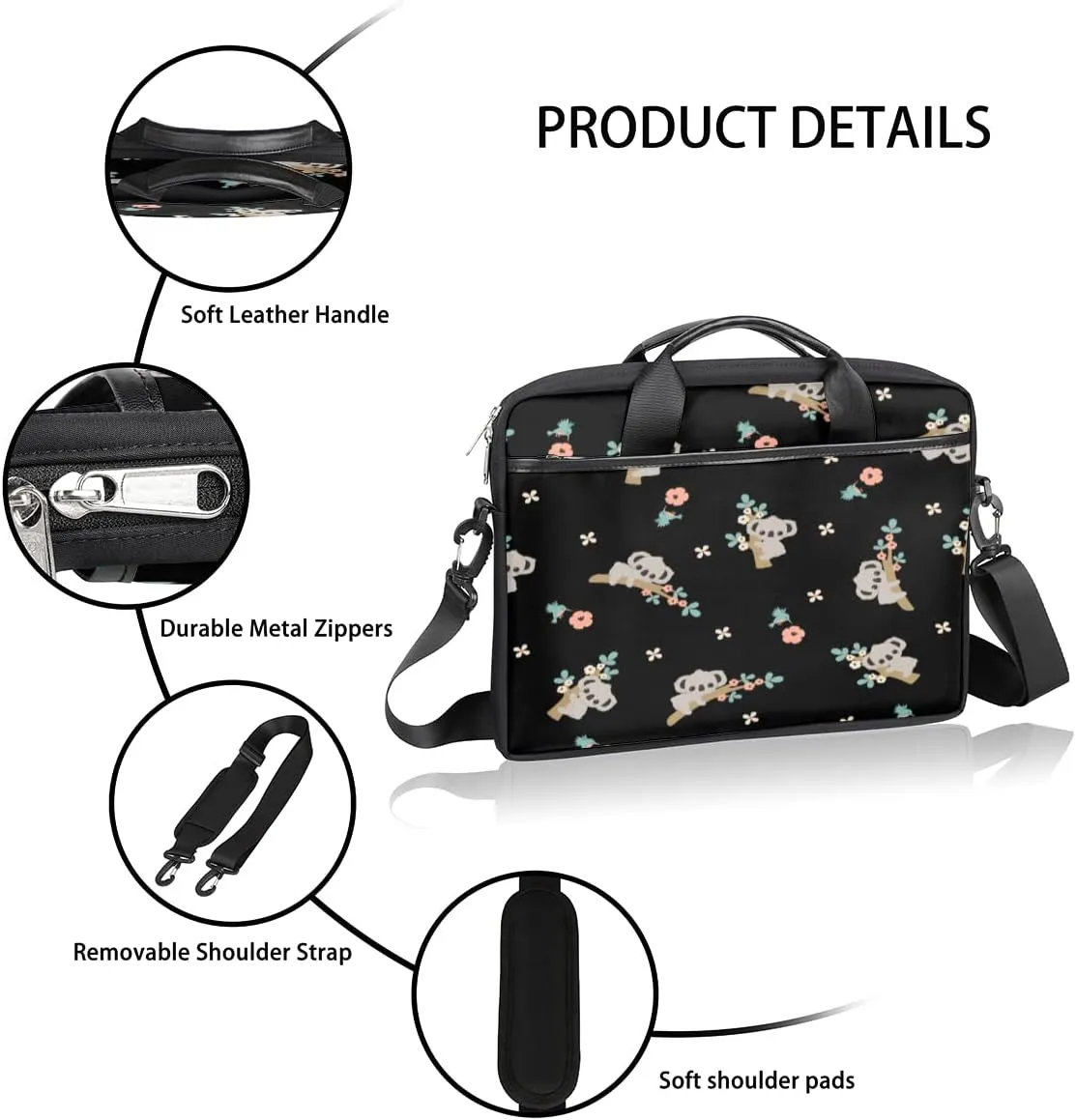 Cute Koala Animals Laptop Shoulder Messenger Bag Waterproof Laptop Briefcase with Handle and Padded Strap Case Sleeve