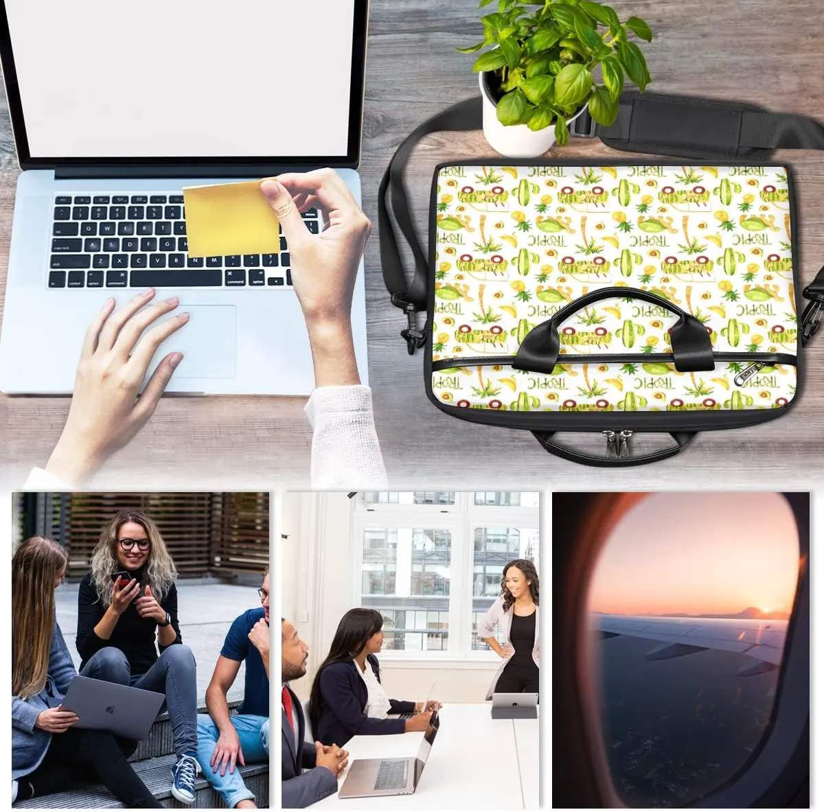 Cute Tropic Animals Laptop Shoulder Messenger Bag Waterproof Laptop Briefcase Handle Padded Strap