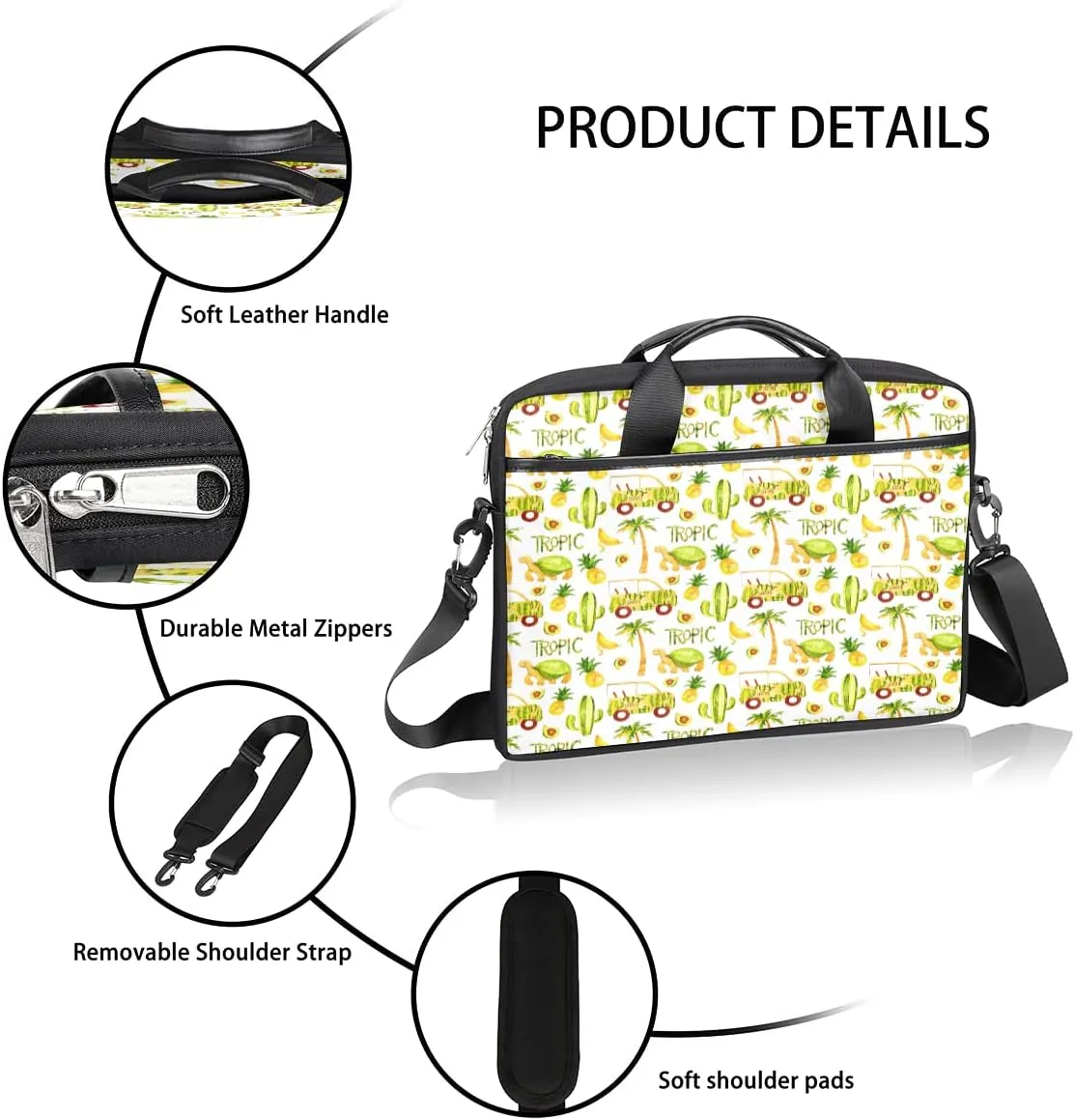 Cute Tropic Animals Laptop Shoulder Messenger Bag Waterproof Laptop Briefcase Handle Padded Strap