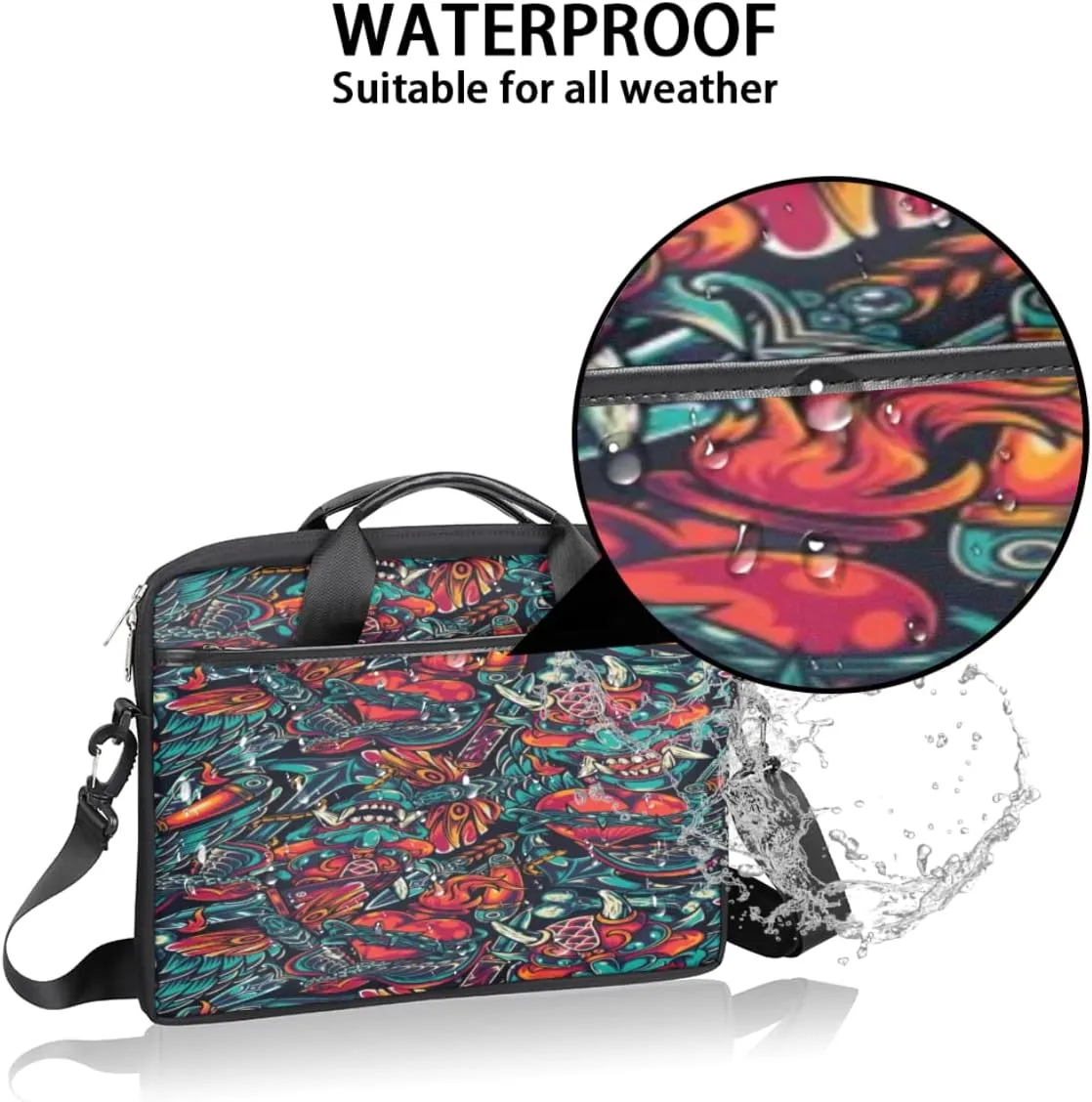 Cyan Flower Grid Laptop Shoulder Messenger Bag Waterproof Laptop Briefcase with Handle and Padded Strap Case Sleeve