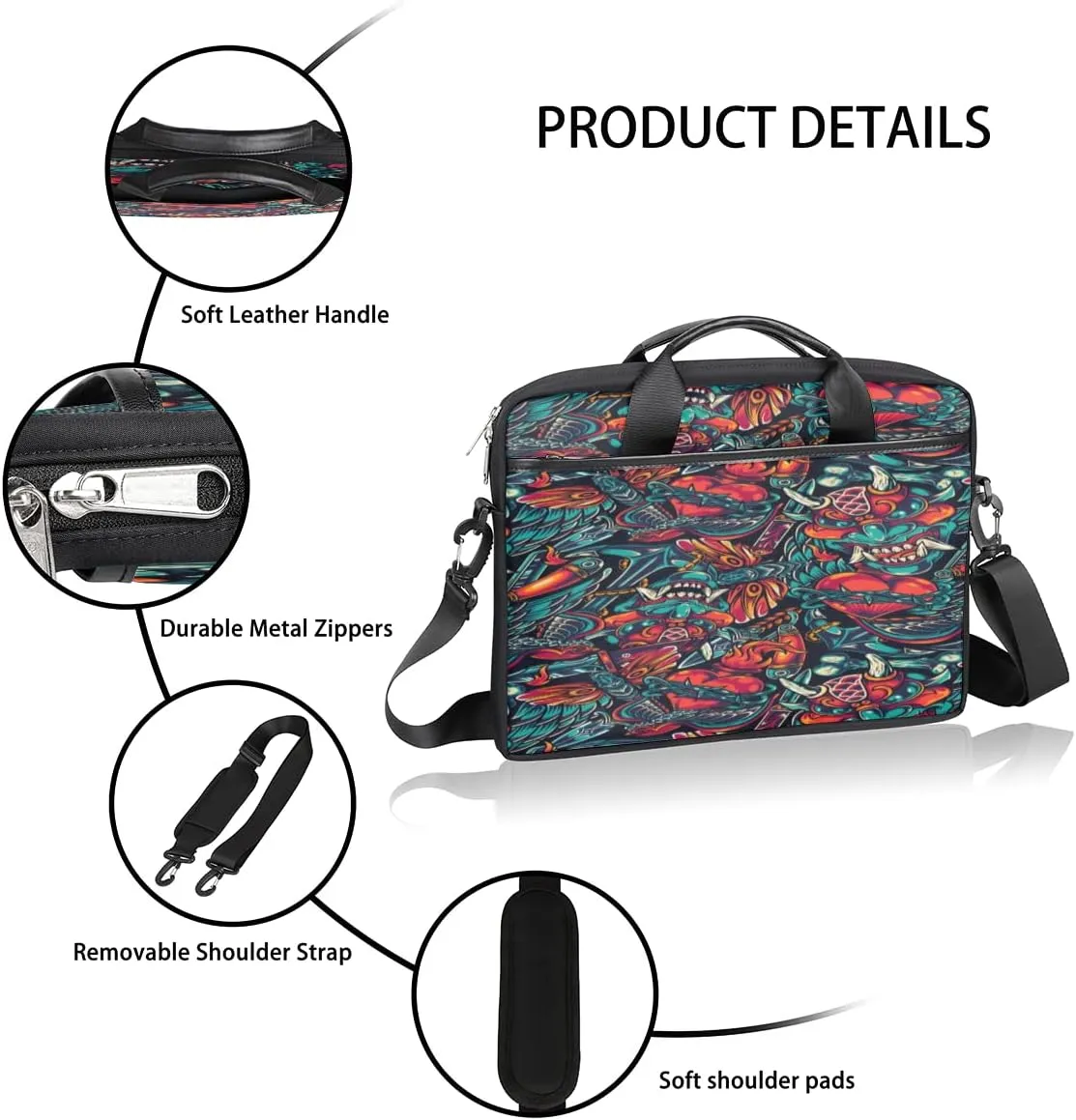Cyan Flower Grid Laptop Shoulder Messenger Bag Waterproof Laptop Briefcase with Handle and Padded Strap Case Sleeve