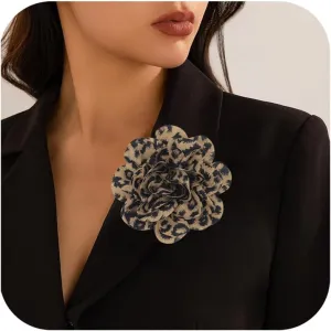 Dainty Fabric Leopard Rose Flower Large Brooches Handmade Flower Brooches Pin for Wedding Party Dance Banquet Ceremony Versatile Floral Accessory for Clothing and Hairstyling Size4.3in