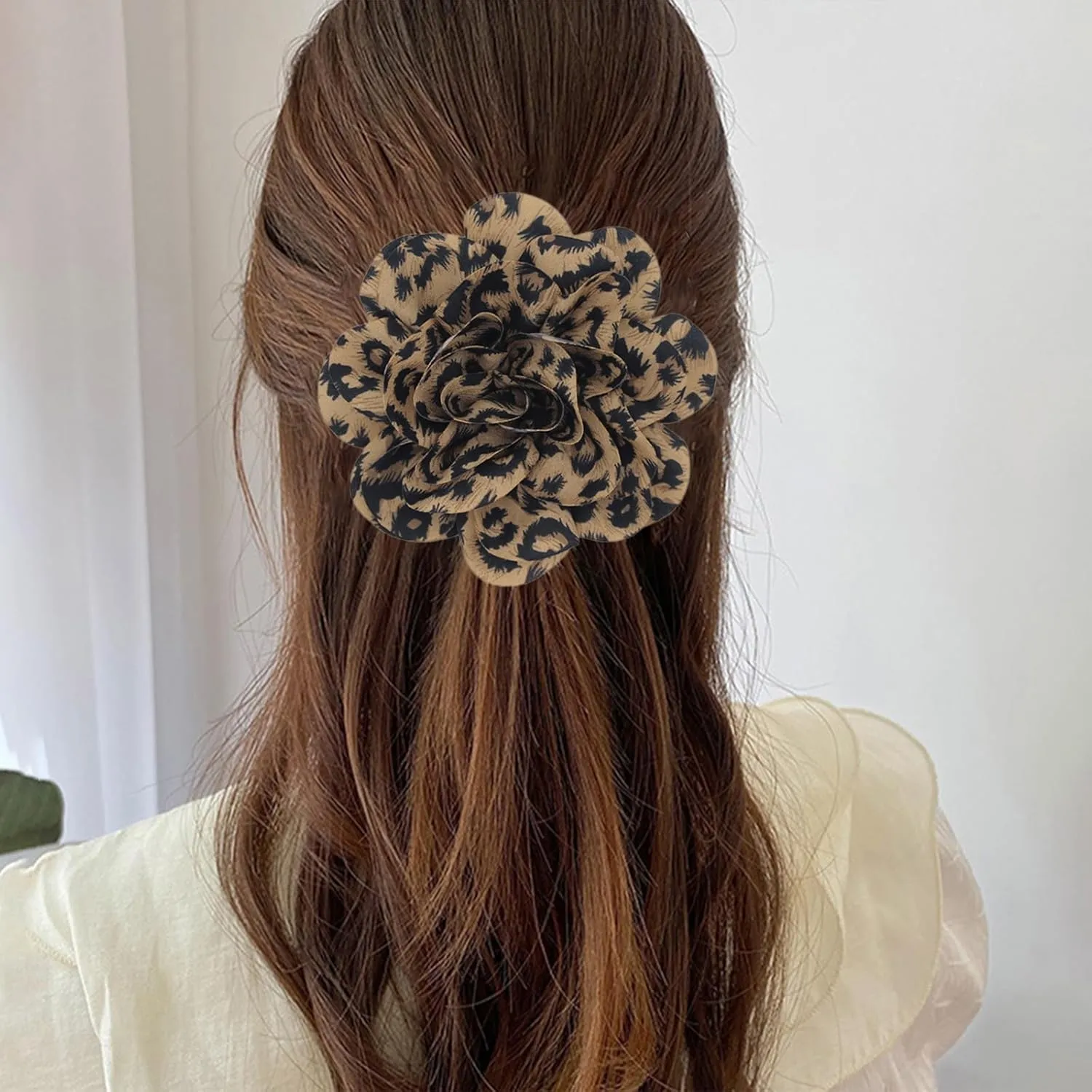 Dainty Fabric Leopard Rose Flower Large Brooches Handmade Flower Brooches Pin for Wedding Party Dance Banquet Ceremony Versatile Floral Accessory for Clothing and Hairstyling Size4.3in