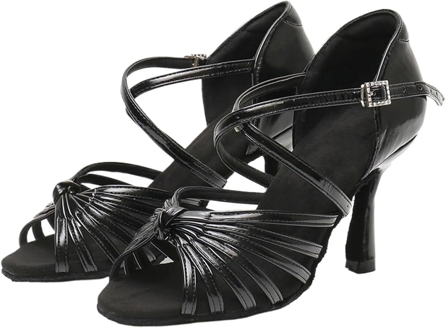Dancing Shoes for Woman Adult High Heel Patent Leather Dance Shoes Professional Soft Soled Latin Dance Shoes(8.5cm Black,35)