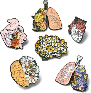 DanLingJewelry 6Pcs Floral Organ Enamel Pins Set Creative Human Organs Enamel Brooch Pins for Clothes Backpacks Hats Decor