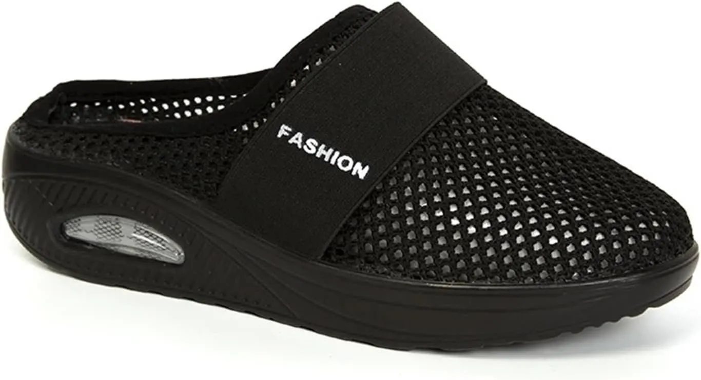 Diabetic Air-Cushion Slip-On Walking Shoes Orthopedic Slippers Arch-Support Mules Backless Summer Mule Shoes Sneakers Mesh Air Cushion Open Back Slip On Breathable Slippers Closed Toe Slides