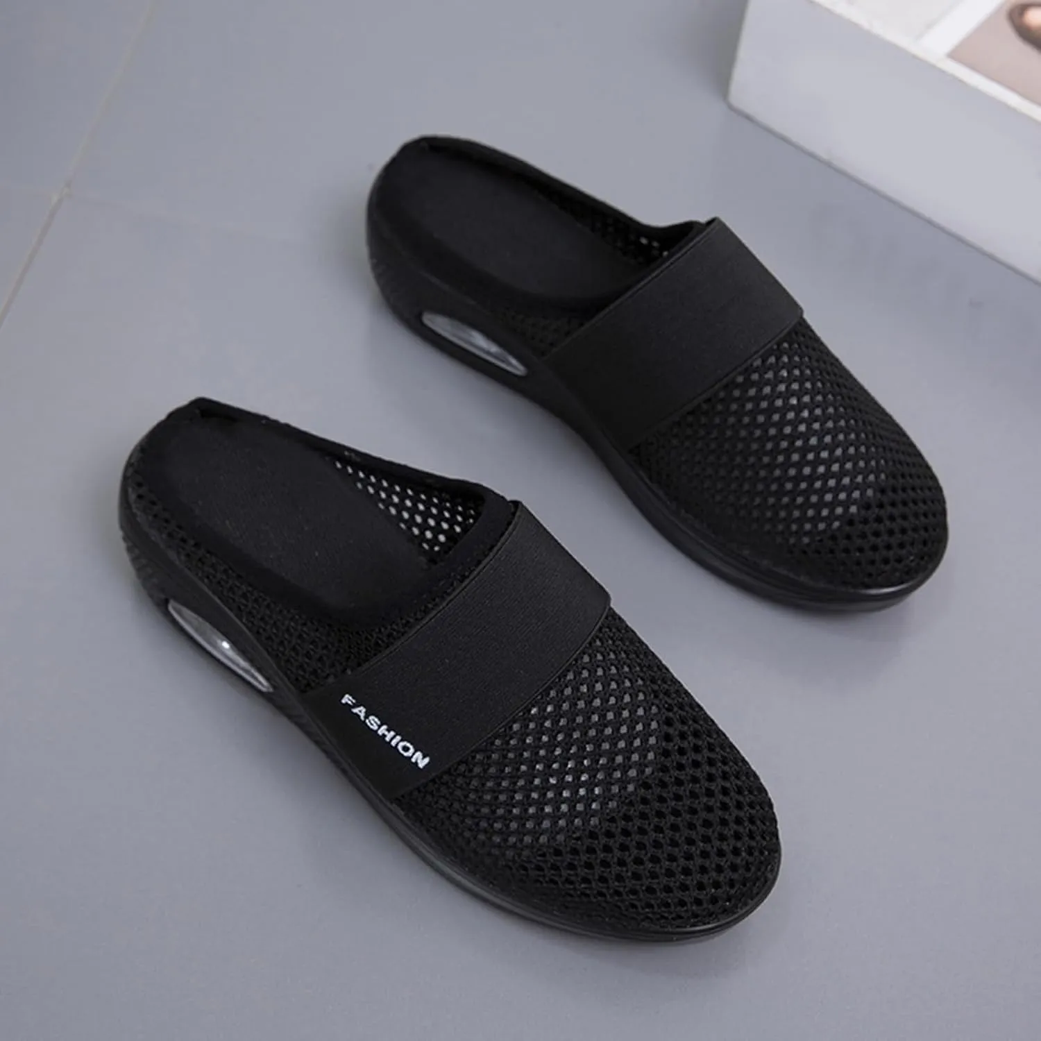 Diabetic Air-Cushion Slip-On Walking Shoes Orthopedic Slippers Arch-Support Mules Backless Summer Mule Shoes Sneakers Mesh Air Cushion Open Back Slip On Breathable Slippers Closed Toe Slides