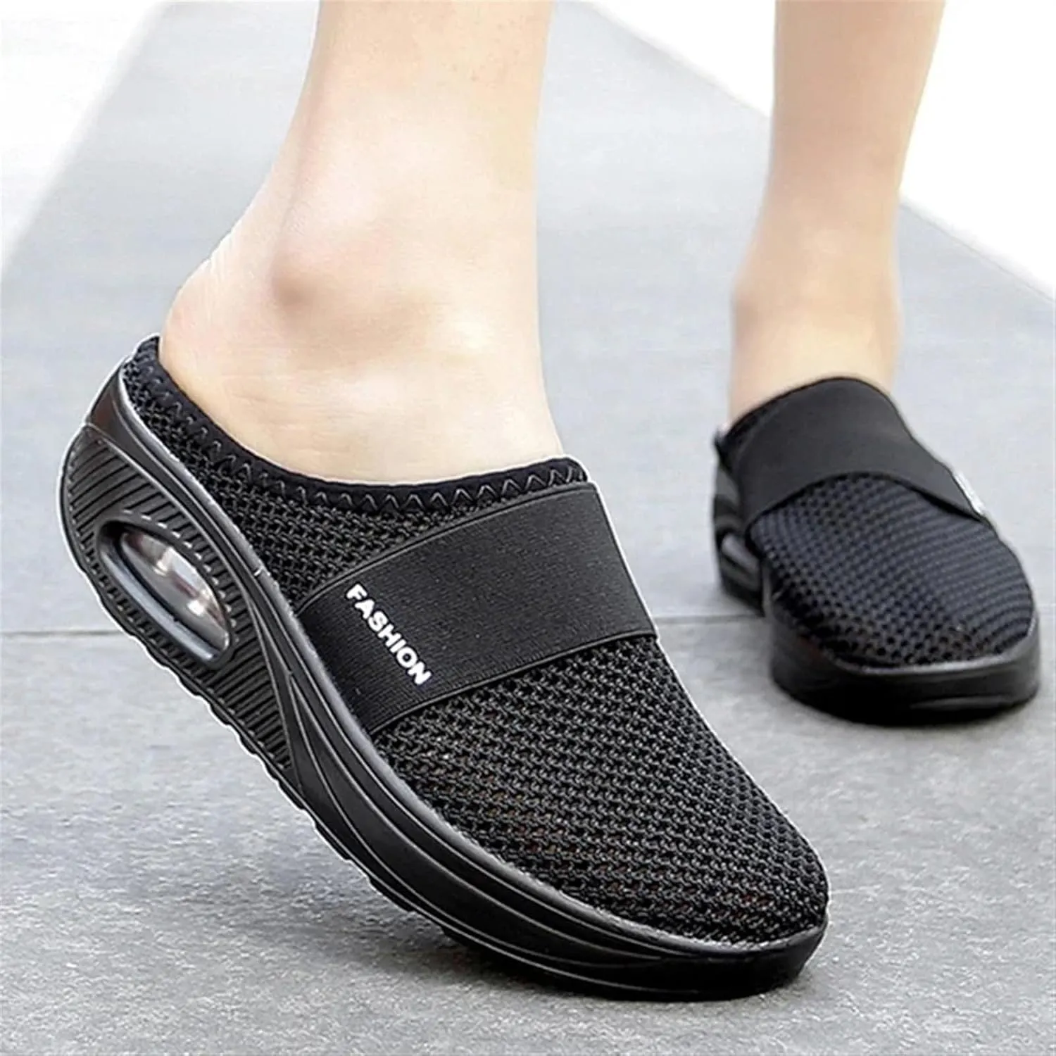 Diabetic Air-Cushion Slip-On Walking Shoes Orthopedic Slippers Arch-Support Mules Backless Summer Mule Shoes Sneakers Mesh Air Cushion Open Back Slip On Breathable Slippers Closed Toe Slides
