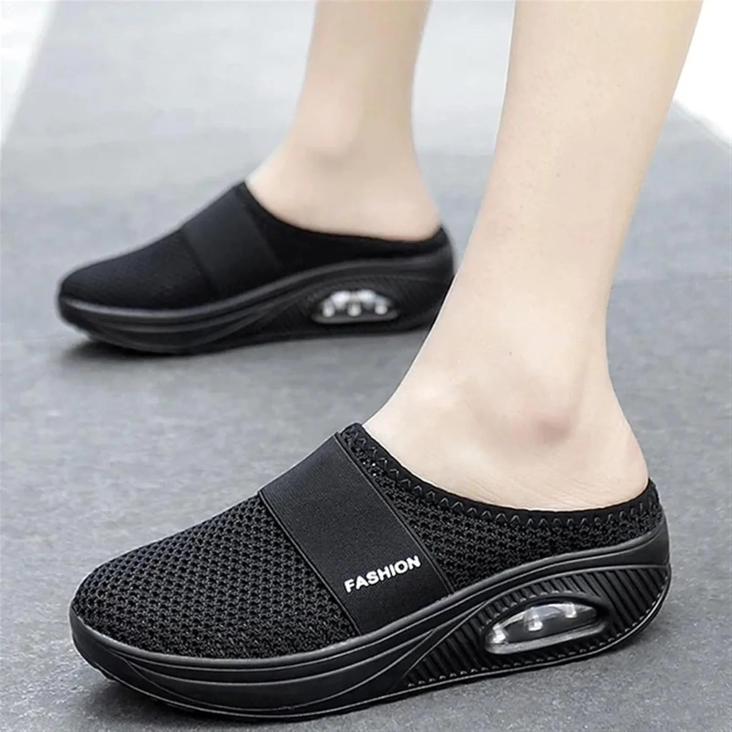 Diabetic Air-Cushion Slip-On Walking Shoes Orthopedic Slippers Arch-Support Mules Backless Summer Mule Shoes Sneakers Mesh Air Cushion Open Back Slip On Breathable Slippers Closed Toe Slides