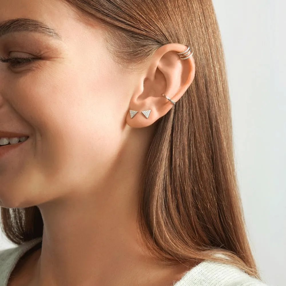 Diamond (0.12ct) Ear Cuff Earring,14K Gold Triple Wire Ear Cuff Earring, No Piercing, Triple Conch Wrap, Gifts For Her