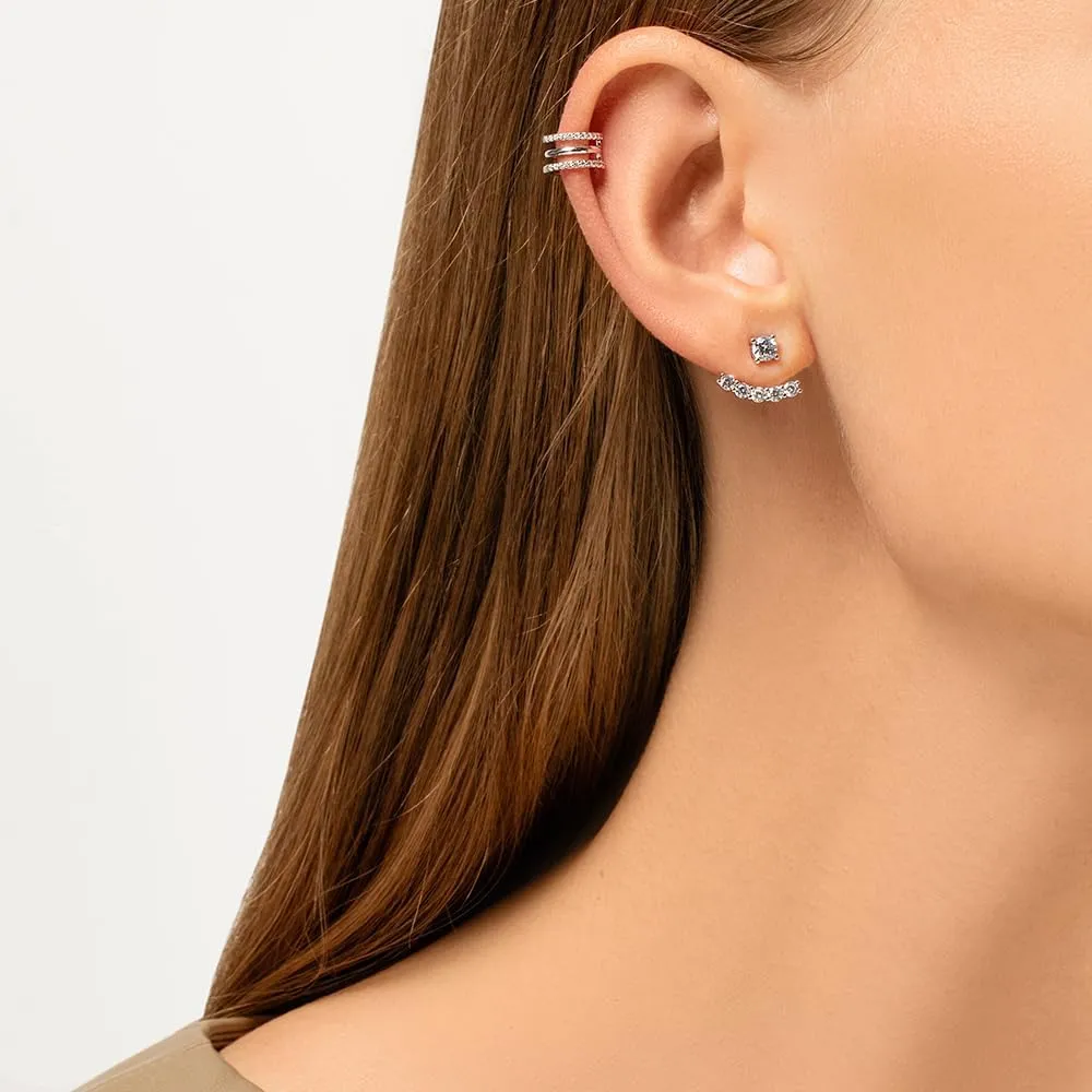 Diamond (0.12ct) Ear Cuff Earring,14K Gold Triple Wire Ear Cuff Earring, No Piercing, Triple Conch Wrap, Gifts For Her