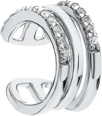 Diamond (0.12ct) Ear Cuff Earring,14K Gold Triple Wire Ear Cuff Earring, No Piercing, Triple Conch Wrap, Gifts For Her