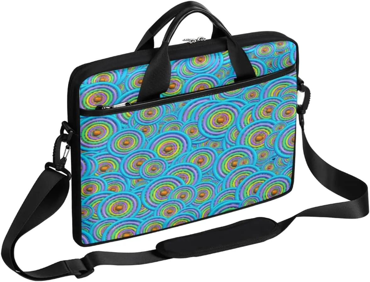 Digital Art Circles Round Laptop Shoulder Messenger Bag Waterproof Laptop Briefcase with Handle and Padded Strap Case Sleeve for 13 13.3 14 15.6 Inch Laptop Case