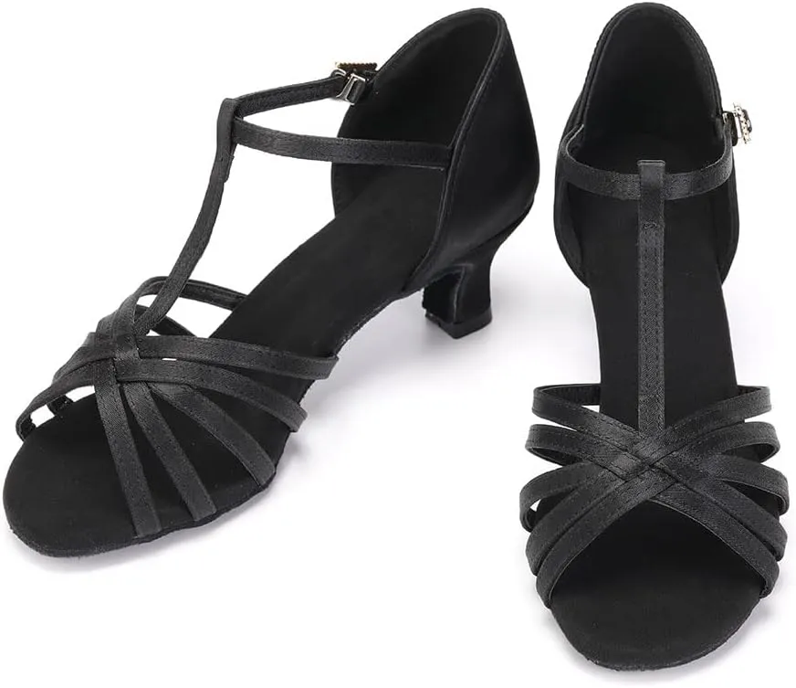 DKZSYIM Women's Satin Latin Dance Shoes Professional Ballroom Salsa Practice Performance Dancing Shoes,Model SS331