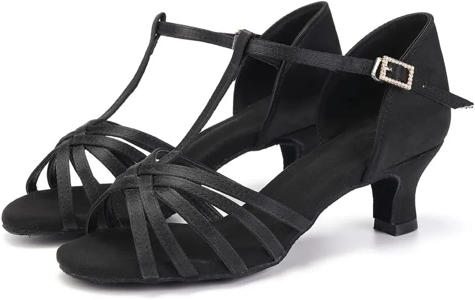 DKZSYIM Women's Satin Latin Dance Shoes Professional Ballroom Salsa Practice Performance Dancing Shoes,Model SS331