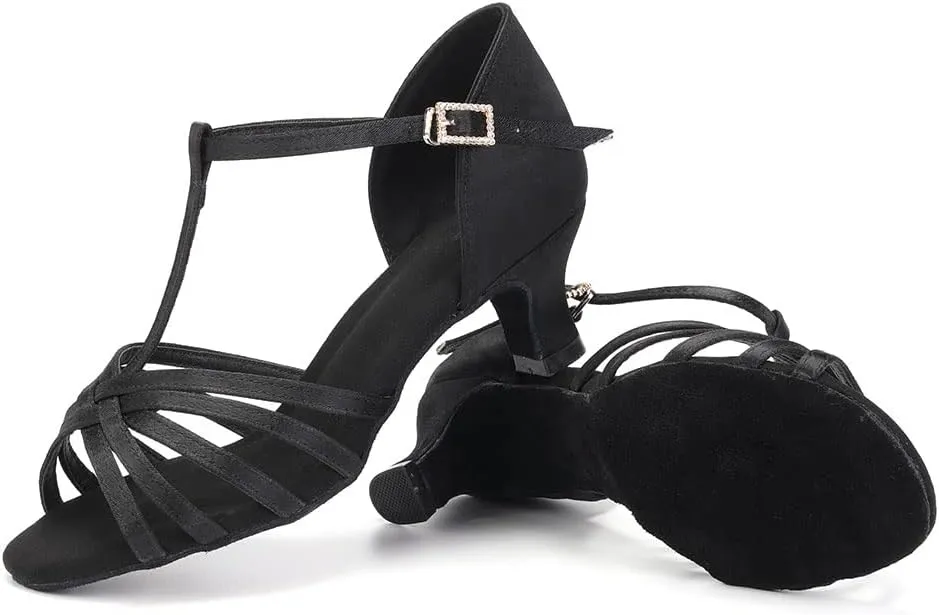 DKZSYIM Women's Satin Latin Dance Shoes Professional Ballroom Salsa Practice Performance Dancing Shoes,Model SS331