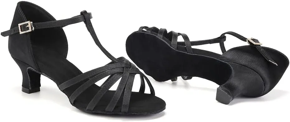 DKZSYIM Women's Satin Latin Dance Shoes Professional Ballroom Salsa Practice Performance Dancing Shoes,Model SS331
