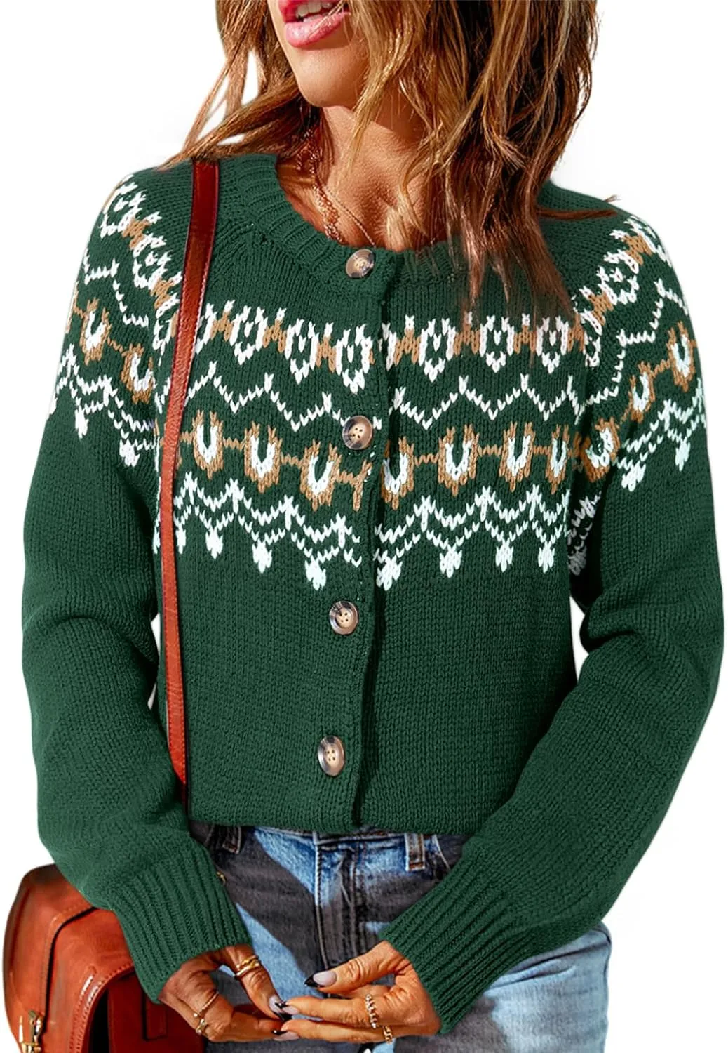 Dokotoo Womens Cardigans Casual Long Sleeve Chunky Knit Fall Winter Button Down Fair Isle Cardigan Sweaters