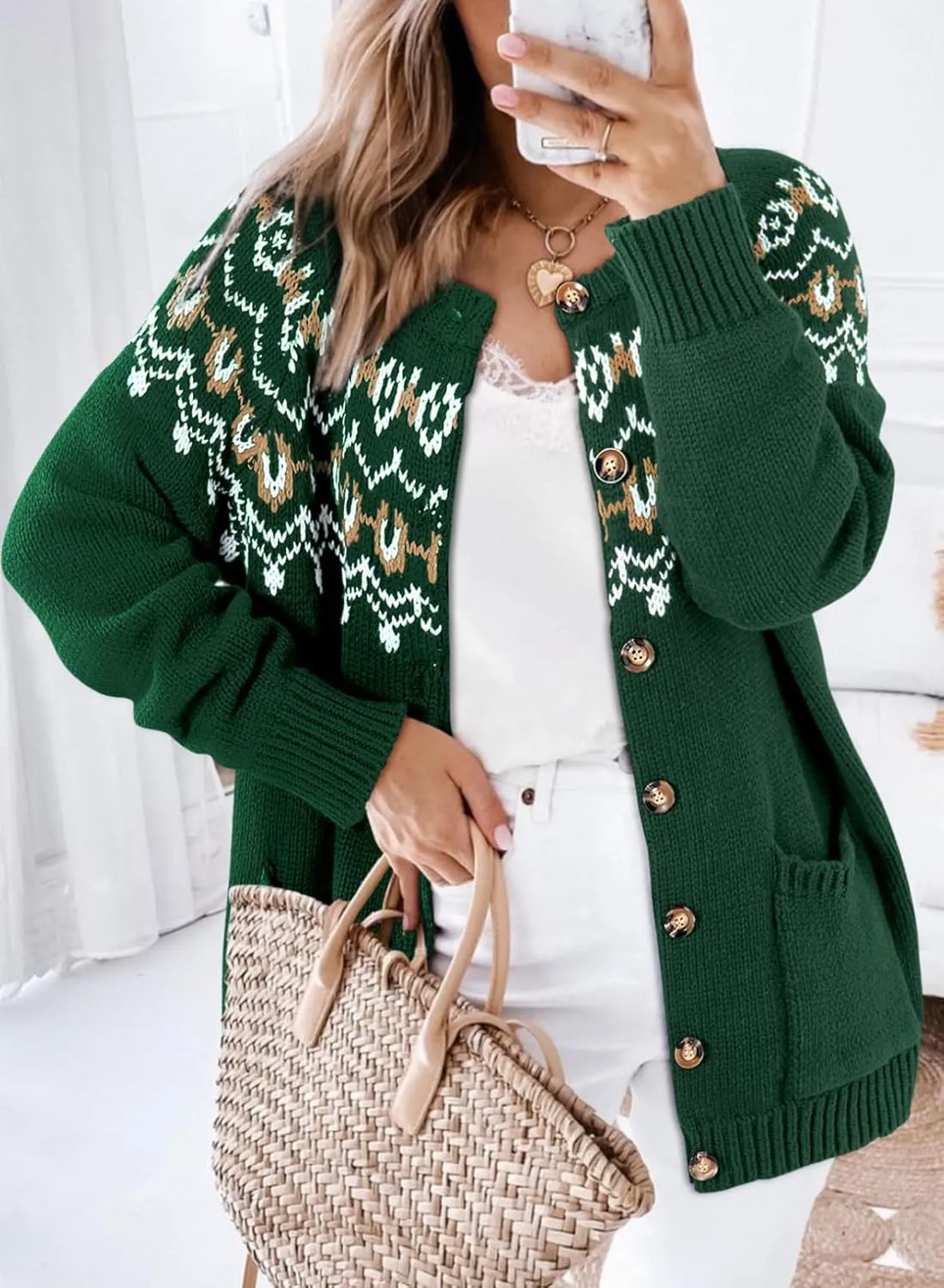 Dokotoo Womens Cardigans Casual Long Sleeve Chunky Knit Fall Winter Button Down Fair Isle Cardigan Sweaters