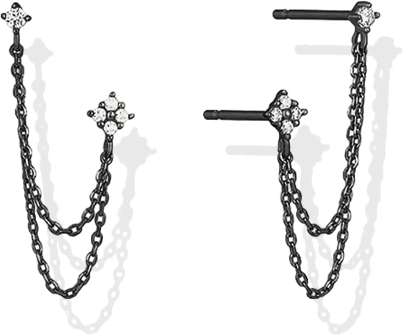 Double Piercing Chain Earrings for Women Flower Stud Earrings Gold Chain Tassel Earrings Double Hole Earrings Jewelry Gifts for Women