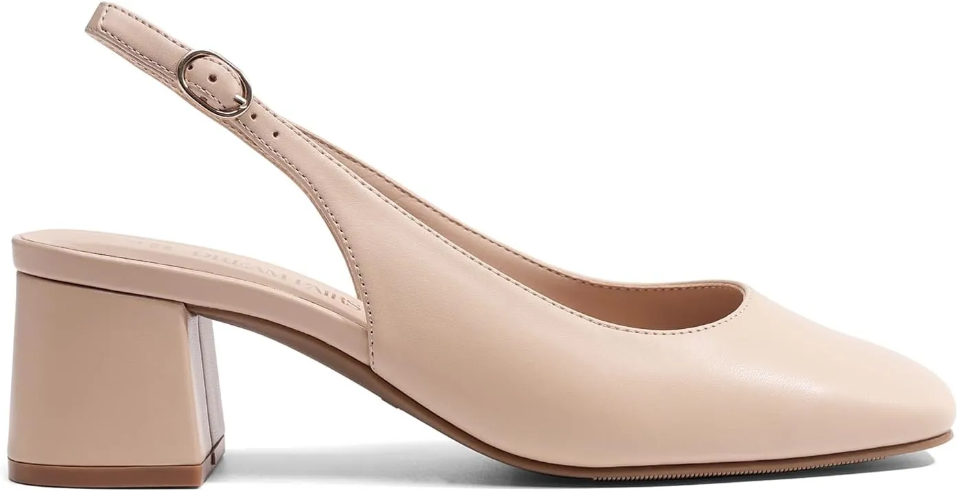 DREAM PAIRS Women's Low Chunky Heels Slingback Square Toe Block Dress Shoes Closed Toe Comfortable Wedding Work Pumps