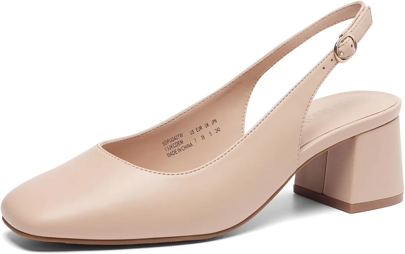 DREAM PAIRS Women's Low Chunky Heels Slingback Square Toe Block Dress Shoes Closed Toe Comfortable Wedding Work Pumps