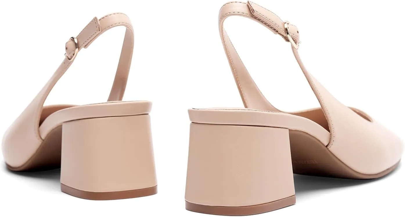 DREAM PAIRS Women's Low Chunky Heels Slingback Square Toe Block Dress Shoes Closed Toe Comfortable Wedding Work Pumps