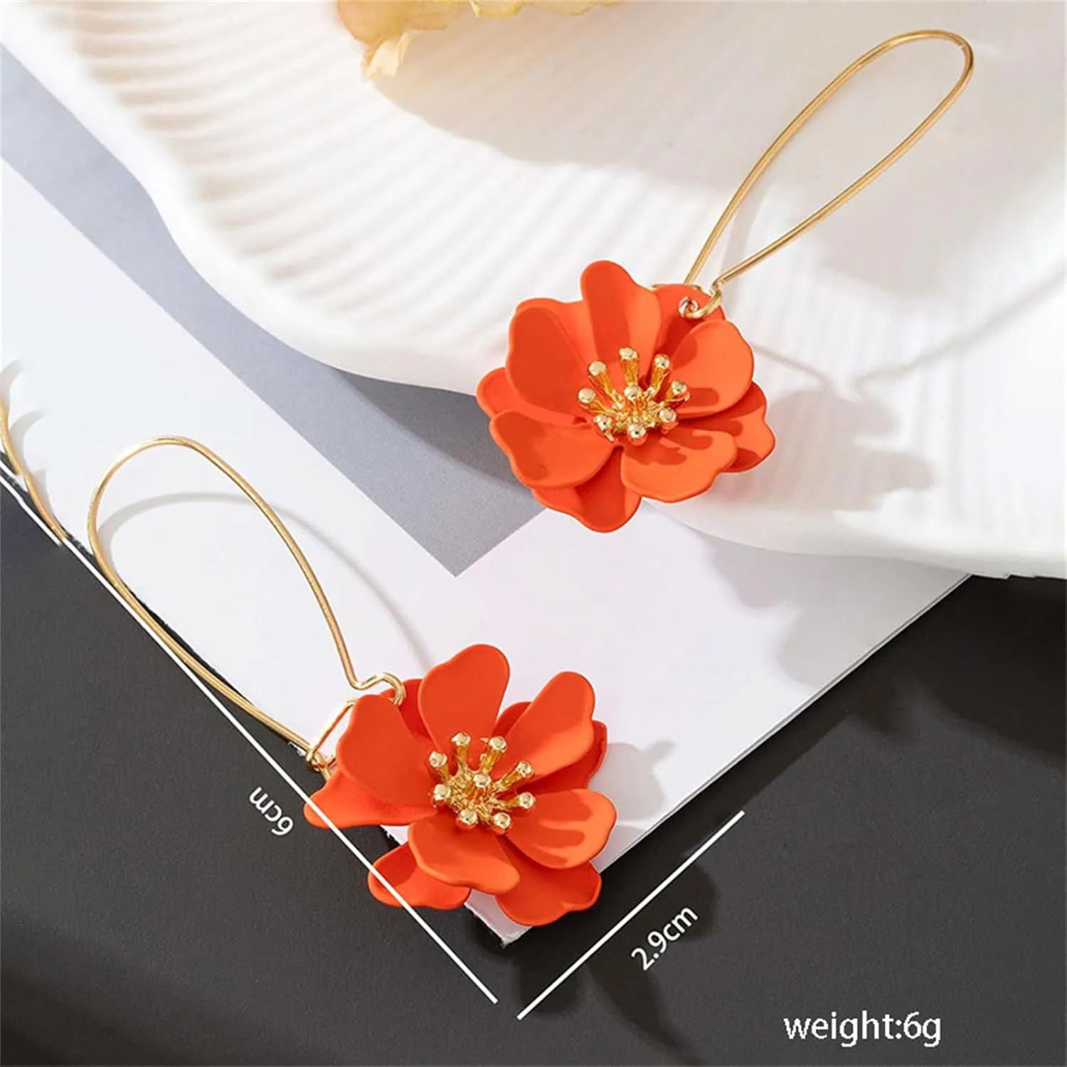 Dreuyet 6 Pairs Boho Daisy Flower Long Petal Drop Dangle Earrings for Women Bohemian Matte Floral Layered Tiered Chic Statement Earrings Wedding Spring Flower Jewelry