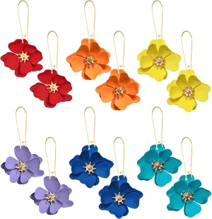 Dreuyet 6 Pairs Boho Daisy Flower Long Petal Drop Dangle Earrings for Women Bohemian Matte Floral Layered Tiered Chic Statement Earrings Wedding Spring Flower Jewelry